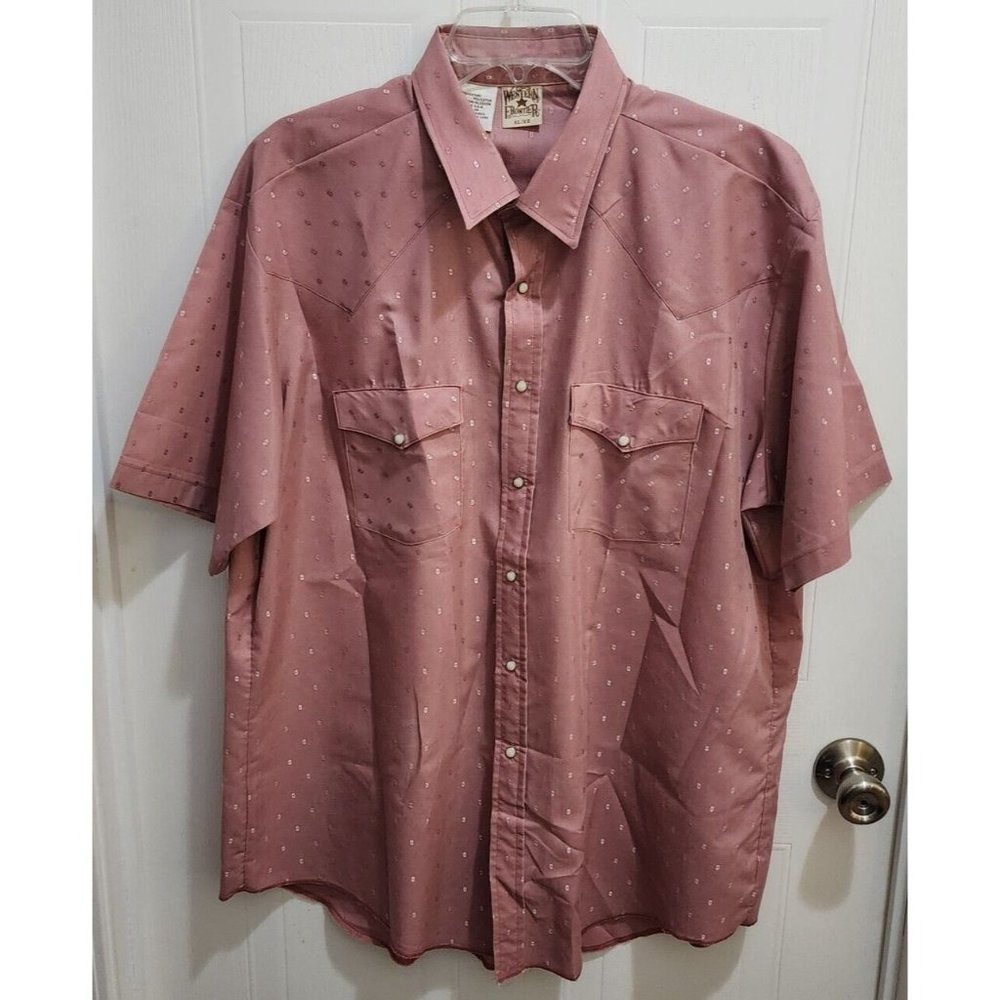 Vintage Western Frontier Shirt XL Pink Pearl Snap Button Up Short Sleeve‎ USA